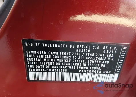 2017 Volkswagen Jetta 1.4T Se z USA, uszkodzony, nr VIN 3VWDB7AJ1HM248355